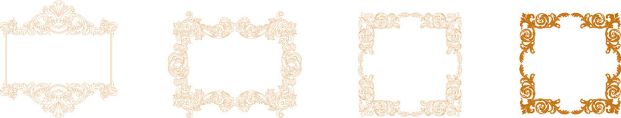 Set of golden vintage border frame engraving with retro ornament pattern in antique baroque style decorative design. Vector