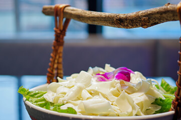 fresh raw beef pork aorta for hot pot at chinese restaurant