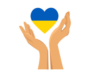 Obraz premium Ukraine Flag Emblem Heart Symbol With Hand Abstract Vector illustration Design