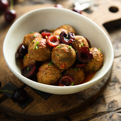 Homemade meatballs with cherries