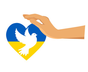 Ukraine Flag Emblem Heart With Dove of peace And Hand Symbol Abstract National Europe Vector illustration Design
