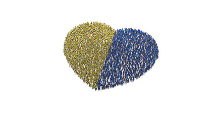 People Gather And Form Heart Shape with Ukrainian Colors

