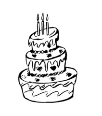 cake with candles - black outline on a white background