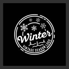 Snowflake Winter With Pine Trees For Winter December Holiday Line Art Vintage Hipster Label Stamp Logo design