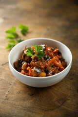Homemade eggplant ragout with carrot