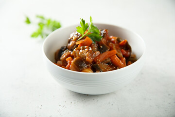 Homemade eggplant ragout with carrot