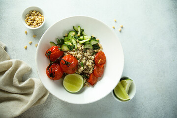 Healthy quinoa bowl with tomato confit