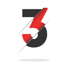 3 Number Logo Design with a Creative Cut and Black Circle background. Creative logo design.