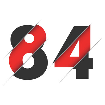 84 8 4 Number Logo Design with a Creative Cut and Black Circle Background. Creative logo design.