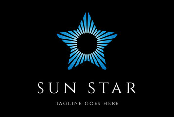 Geometric Modern Blue Sun Star Logo Design Vector