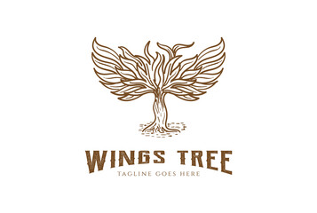 Fototapeta premium Vintage Retro Old Rustic Wings Tree for Tattoo Logo Design Vector