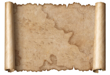 abstract medieval nautical map scroll isolated