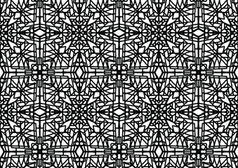 abstract seamless pattern with ornamental flowers drawn on a white background for coloring, vector, tile, coloring, book