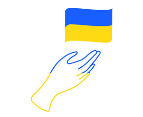 Ukraine Flag Ribbon Emblem And Hand  National Europe Abstract Symbol Vector illustration Design