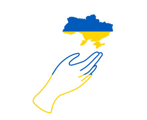 Ukraine Flag Map Emblem And Hand  National Europe Abstract Symbol Vector illustration Design