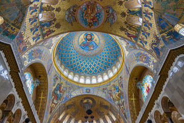 Fototapeta na wymiar Painting on the dome of the Naval Cathedral of Saint Nicholas in Kronstadt. The largest of the naval Cathedrals of the Russian Empire.