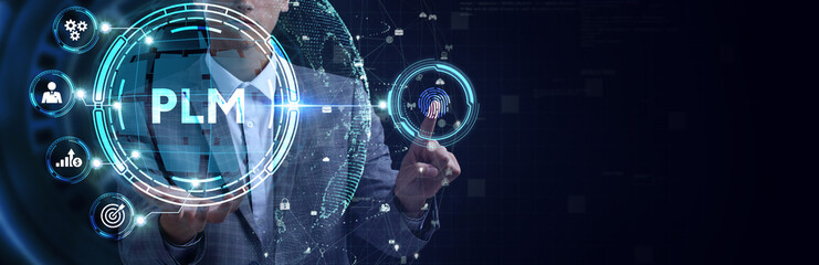 PLM Product lifecycle management system technology concept. Technology, Internet and network concept.