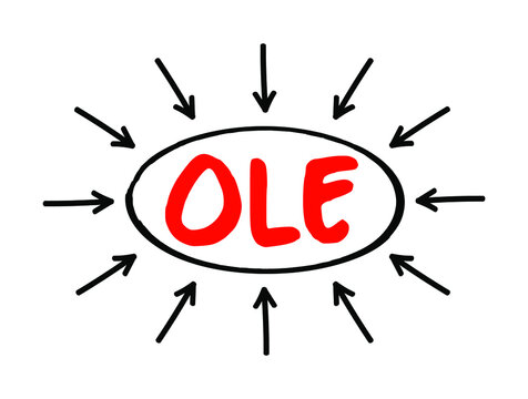 OLE Object Linking And Embedding - Technology That Allows Embedding And Linking To Documents And Other Objects, Acronym Text With Arrows