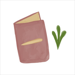 Watercolor diary and palm branch in boho style. Vector illustration.