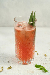 Homemade fresh watermelon drink, summer refreshing smothie with raw friuts