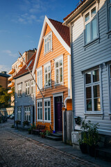 Fototapeta premium view of the streets in the old city of bergen in norway on a summer day