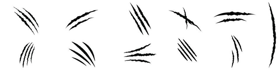 Claws scratches icons vector set. Claw marks illustration sign collection. Damaged paper tracks.