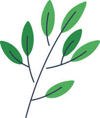 Tree Branch with Green Leaves Cartoon Illustration