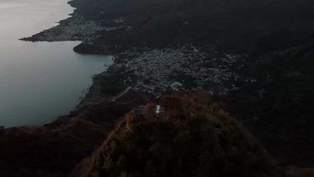 Scenic And Popular Hiking Trail Of Rostro Maya In Guatemala Overlooking Lake Atitlan - aerial shot