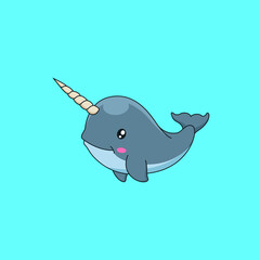 Cute narwhal cartoon. Vector illustration © PitubeART
