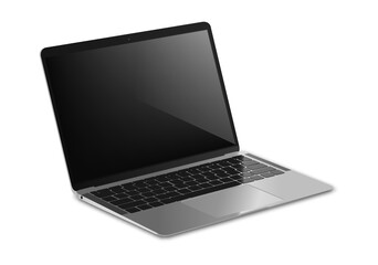 Isolated laptop with black screen mockup. Vector illustration of realistic laptop mockup with shudows.