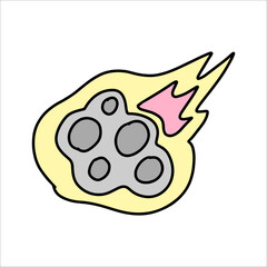 Vector Falling asteroid drawn in a flat style. Pink comet sticker. Children's space illustration.