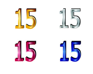 Number 15 colored on white background. Vector illustration.