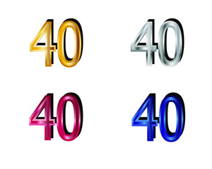 Number 40 colored on white background. Vector illustration.