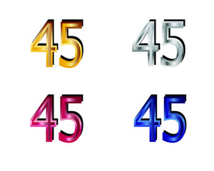 Number 45 colored on white background. Vector illustration.