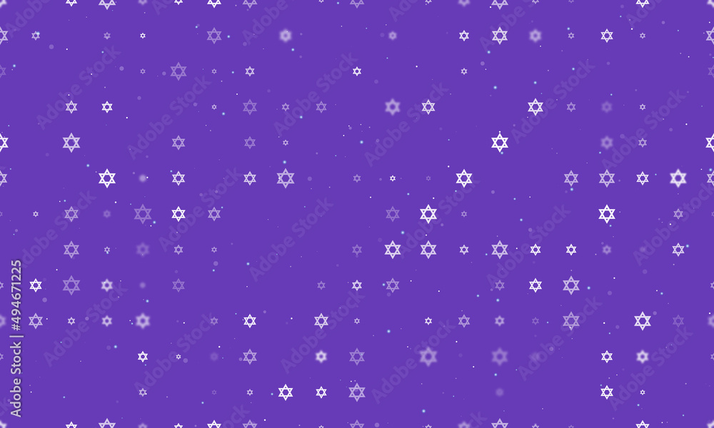 Poster seamless background pattern of evenly spaced white star of david symbols of different sizes and opac