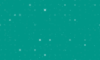 Seamless background pattern of evenly spaced white abstract star symbols of different sizes and opacity. Vector illustration on teal background with stars