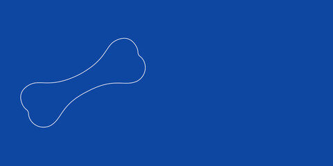 A large white outline dog bone symbol on the left. Designed as thin white lines. Vector illustration on blue background