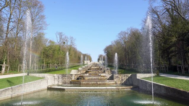 Grande Cascade in public Departemental Parc de Sceaux. Shot at early morning in March - Hauts-de-Seine, France.