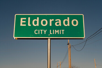 Town sign for Eldorado, Texas