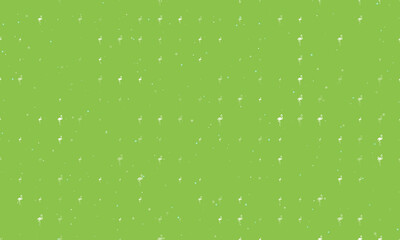 Seamless background pattern of evenly spaced white flamingos symbols of different sizes and opacity. Vector illustration on light green background with stars
