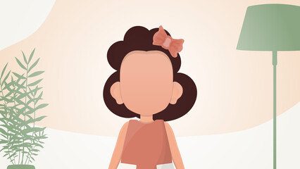 Cute baby girl in cartoon style. Poster with a teenage girl. Vector.