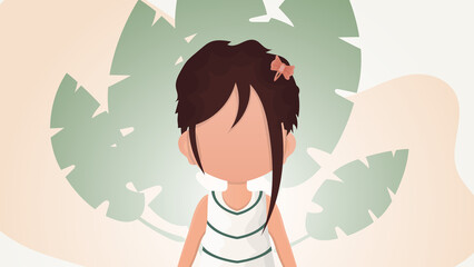 Little girl in cartoon style. Poster with a teenage girl. Vector illustration.