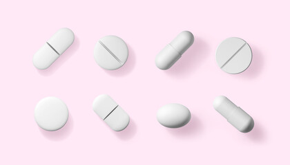 Variety of medicine pills isolated from the background