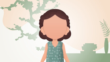 Cute girl in flat style. Poster with a teenage girl. Vector.