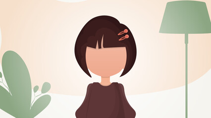 Cute girl in cartoon style. Poster with a teenage girl. Vector illustration.