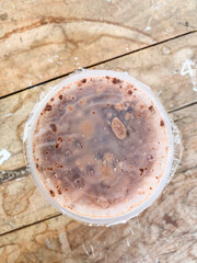 ice chocolate plastic cup from above.