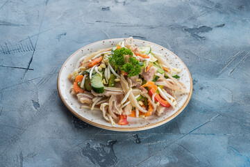 Vietnamese cuisine food on gray textured background