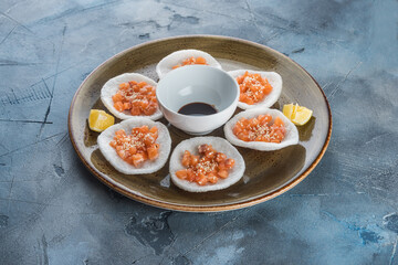 Vietnamese cuisine food on gray textured background