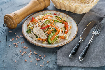 Vietnamese cuisine food on gray textured background