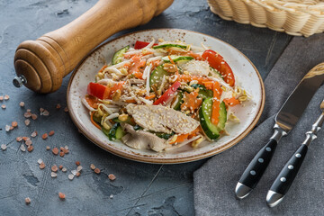 Vietnamese cuisine food on gray textured background